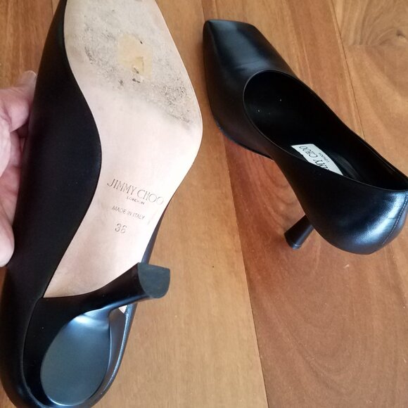 Jimmy Choo Marcela 85 Square-Toe Pumps in Black Calfskin Leather Size 6 - Picture 4 of 11